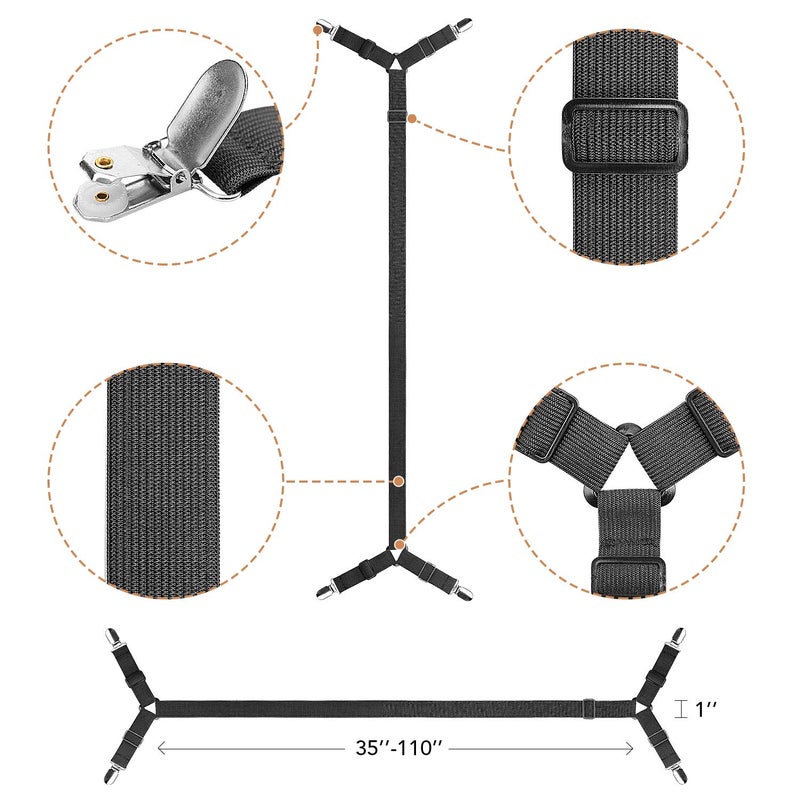 ZHOUBIN Sheet Suspenders Clips, Bed Sheet Straps Mattress Sheet Holders for Twin, Full, Queen, King - Keep Sheets in Place Corner Sheet Grippers Fasteners Sheet Stays - Image 2